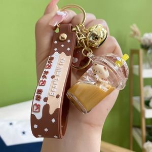 <b>Bubble</b> Tea Cup Keychain Custom Logo Bear Rabbit Oil Liquid Keychains for Car and School Bag Pendant - Product Image 4
