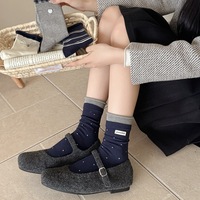 Nouvelle collection automne-hiver de chaussettes Dui Dui pour femmes, rayées en forme de nœud, mi-mollet, en coton peigné