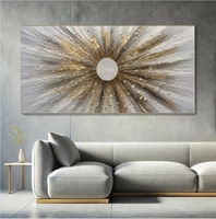 Peinture abstraite moderne encadrée en feuille d'or, faite à la main, en acrylique et porcelaine, pour la décoration murale de la maison