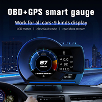 P6 OBD2+GPS Affichage tête haute (HUD) pour voiture, Taux de rafraîchissement rapide, Compteur de vitesse, Jauge multifonction, Surveillance de la température de l'eau