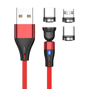 USB 3A 7pin 540 מעלות מטען נתונים לטלפון סלולרי טעינה מהירה מגנט להעברת נתונים 3 ב-1 כבל טעינה מגנטי