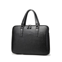 Sac à main pour homme en cuir PU souple fait main, sacoche d'affaires pour ordinateur portable, sac de bureau avec texture tissée, grand sac à bandoulière