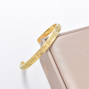 Zeadear fashion 18k gold <b>engraved</b> tribal geometric motif custom metallic elegant designer bulk stainless steel cuff bracelet - Product Image 4