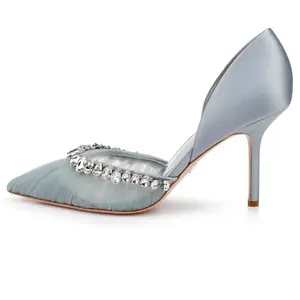 ENMAYER Sexy White Wedding Shoes Royal Blue Satin Pointy Stiletto Dress Pumps Rhinestone Stiletto High Heel Sandals Shoes