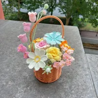 Panier au crochet 100% fait main, adorable et de haute qualité, fleur au crochet élégante, cadeau au crochet
