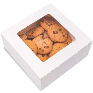 Scatola da forno per pasticceria bianca cupcake di carta torte ciambelle muffin confezionamento scatole per biscotti personalizzate con finestra