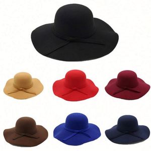Cheap Character Casual Solid Color Wide Brim <b>Felt</b> Fedora <b>Hats</b> <b>Women</b> Winter - Product Image 1