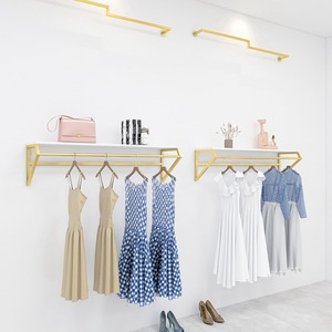 Colgador Dorado de Pared y Estante Lateral <span class=keywords><strong>para</strong></span> Tiendas de Ropa Infantil y Femenina - Exhibidor Multifuncional - Product Image 3