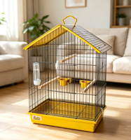 Grande cage à oiseaux en fer, design triangulaire, cadre durable avec revêtement en poudre, réglable et sécurisée pour les oiseaux de petite/moyenne/grande taille - Intérieur/Extérieur