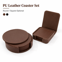 Ensemble de sous-verres en cuir PU avec logo personnalisé, sous-verres ronds et carrés avec support pour table basse, bureau, coffrets cadeaux d'entreprise