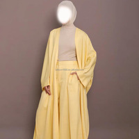Willson 2026 Muslim Modest Abaya Setelan 2-Potong, Celana + Atasan, Pakaian Elegan dengan Belahan Tinggi dan Kancing untuk Wanita Islami