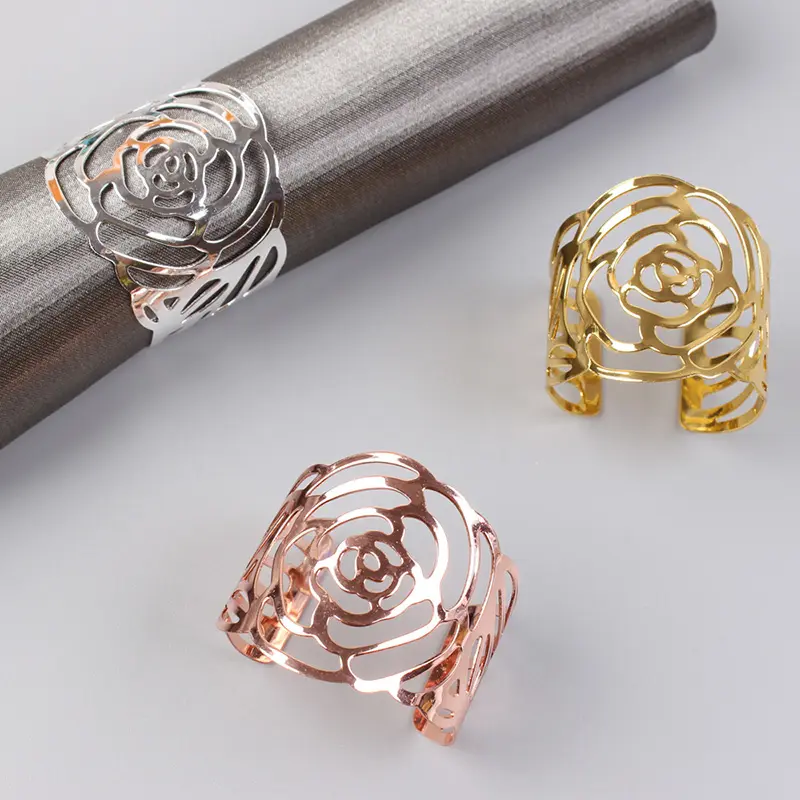 New Design Gold Rose Napkin Ring for Wedding