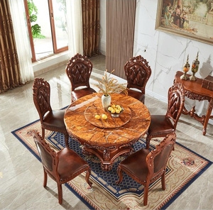 Silla <span class=keywords><strong>de</strong></span> Comedor <span class=keywords><strong>de</strong></span> Madera Maciza Tallada con Cuero - Juego <span class=keywords><strong>de</strong></span> Sillas con Reposabrazos Clásicas <span class=keywords><strong>de</strong></span> Lujo Europeo, Muebles <span class=keywords><strong>de</strong></span> Comedor para Uso Comercial - Product Image 2