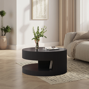 Round <b>Modern</b> <b>Coffee</b> <b>Table</b> with Storage and Vertical Stripe Design Decorative and Eco-Friendly for Living Room - Product Image 1