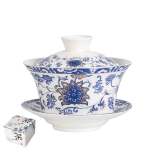 MSH tradizionale stile cinese 300ml blu e bianco coperchio in ceramica ciotola tazza da tè con vassoio per la sala da tè - Product Image 5