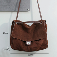 Bolso de Hombro de Mujer de Piel Genuina de Ante Estilo Vintage con Tapa Abatible, Novedad Otoño 2026, Bolso Tote de Moda, Bolso Cruzado para Dama