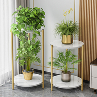 Support à plantes à 2 niveaux en métal avec étagères en marbre, moderne, pour décoration intérieure, vente en gros, directement de l'usine, écologique