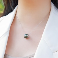 Pendentif Charme en Argent Sterling S925 Plaqué Or avec Agate Mousse Sertie en Barillet pour Femme Tendance et Élégant
