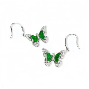<span class=keywords><strong>Orecchini</strong></span> a Farfalla in Giadeite Naturale Birmana di Grado A, Argento Sterling 925 con Incastonatura in Giadeite Verde, Stile Femminile alla Moda - Product Image 1