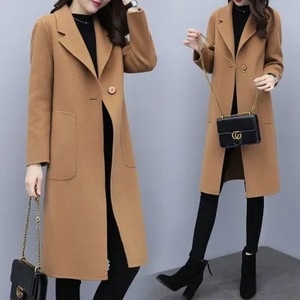 Wool Coat Mid Length Loose Fit Korean Style Plus Size Women Autumn Winter Thickened Off White Black Red Ginger Yellow - Product Image 3