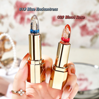 Baume à lèvres hydratant et nourrissant à la fleur naturelle et feuille d'or, changeant de couleur selon la température, réduit les ridules, rouge à lèvres transparent effet gelée