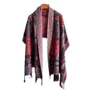 180*65cm suave elegante Pashmina bufandas invierno cálido Ponchos borla Paisley bordado bufanda Cachemira bufanda chales para mujeres
