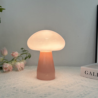 Lampe LED Champignon en Verre Style Crème, AC 5V Américain, Abat-jour Orange/Beige/Rose, Veilleuse à Intensité Variable par Bouton pour Chambre à Coucher et Table de Chevet