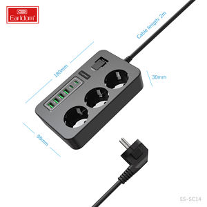 Multiprise de bureau Earldom 3000W avec prise EU, 3 prises + 4 ports de charge USB, 2 ports USB-C, chargeur de bureau avec cordon d'extension de 2m - Product Image 2