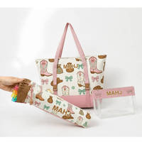 Bottes en jean à motif floral, ensemble de trois pièces style western, sac de maquillage pliable grande capacité écologique, mahjong portable