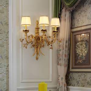 Jewellerytop Barock-Stil Messing Blatt-Wandleuchte Innendekoration Wandlampe mit Stofflampenschirm - Product Image 1