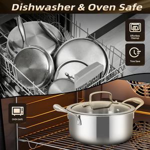 Ensemble de 6 casseroles et poêles en acier inoxydable antiadhésif tri-couches, ensemble de batterie de cuisine en acier inoxydable 3 couches avec couvercle en verre trempé pour toutes les plaques de cuisson - Product Image 5