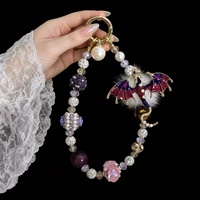 Cadena para Teléfono de Lujo Dragón Morado, Llavero de Oro Esmaltado con Cuentas de Cristal, Colgante para Bolso, Pompón de Pelo, Joyería Hecha a Mano al por Mayor