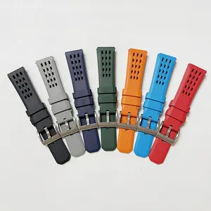 Quick Release Porous Fluoro Rubber Wrist Band 20mm 22mm Sports Diver Vulcanized FKM Rubber Watch Strap For Luxury Watches