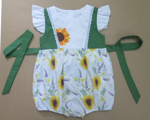 Vestido de Bebé Niña Bordado a Mano con Diseño de Girasol, Mangas con Volantes, Espalda con Lazo, Estilo Floral para Fiestas de Verano - Product Image 2