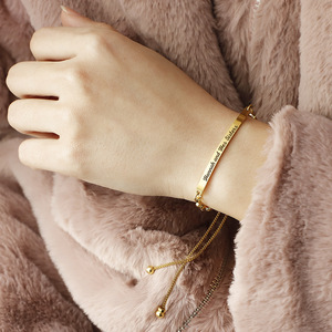 Custom 18K PVD Gold Stainless Steel Adjustable Cured Bar Bracelet | Blank For Custom Laser <b>Engraving</b> Ideal For Personalized Gift - Product Image 2