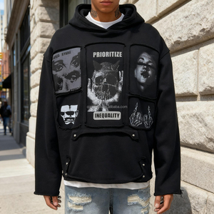 เสื้อกันหนาวมีฮู้ดแบบสวมหัว, เสื้อมีฮู้ดปักลายกราฟิกเทอร์รี่โอเวอร์ไซส์500 GSM - Product Image 1