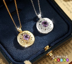 9 Collares con Colgante de Amatista con Diseño Floral Estilo Francés Vintage, Plata de Ley 925, Chapado en Oro, Joyería Antideslustre - Product Image 2