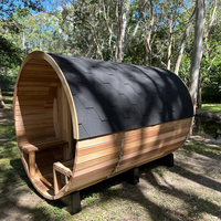 Fass-Sauna aus Rotzeder, Traditionelle Sauna mit E-Ofen, Outdoor-Heimsauna mit Asphaltschindeln