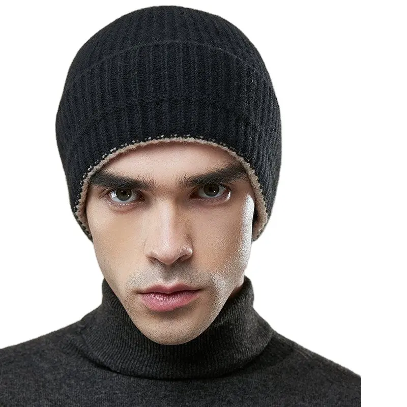 Winter Men Wholesale 100% merino Wool Knitted Beanies Skully Style Custom Logo Classic Warm Soft Knit Beanie Hats