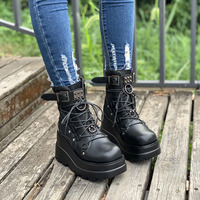 Bottines à plateforme gothiques pour femmes, style punk, à lacets, épaisses, antidérapantes, mi-mollet, pour cosplay et usage quotidien