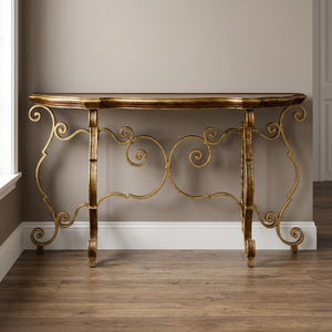 Table console en laiton traditionnelle faite à la main avec plateau en bois, design antique pour salon - Product Image 3