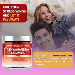 Rosebest Usine Directement Formule d'emballage Personnalisée Saveur Naturelle de Fraise 1000mg Supplément de Gommes contre le Stress d'Ashwagandha Biologique - Product Image 3