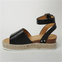 Sandales Compensées à Talon Haut Grande Taille pour Femmes avec Semelle Légère, Boucle Simple et Plateforme en Corde de Chanvre