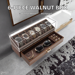 Wooden <b>Watch</b> Box With Drawer Faux Leather Lining Dustproof Display <b>Case</b> Rectangle Shape Snap Closure - Product Image 3
