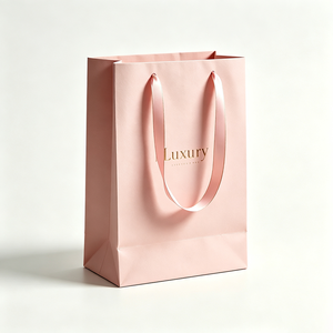 Custom Premium Coated Paper <b>Gift</b> <b>Bag</b> with Gold Foil Logo and Ribbon Handle - Recycled Packaging for Retail Boutique - Product Image 1