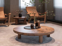 Table basse ronde en bois massif, style antique moderne et simple, petite taille, pour maison d'hôtes