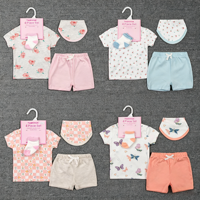 Ensemble de vêtements pour bébé unisexe Bulala, 4 pièces, coton, imprimé animal, t-shirt à manches courtes, bavoir, body pour bébé, respirant