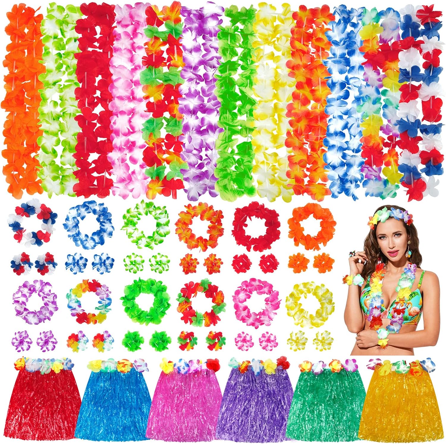 6 Counts Hawaiian Leis Bulk,leis For Luau Party,hawaiian Leis For Adults,beach Party Favors For Adults Summer Beach Vacation Theme Party Decorations - View #7