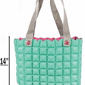 Inflatable <b>Beach</b> Tote <b>Bag</b> for Women 16x14x4 Inch Reversible PVC Bubble <b>Bags</b> Nylon Strap Waterproof Large Travel <b>Bag</b> - Product Image 2