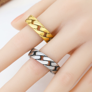 FY Fashion Herrenringe Edelstahl Minimalistischer Goldener Kubanischer Gliederkettenring für Männer Sohn Jungen Schmuck Geschenk Vatertag Geburtstag - Product Image 5